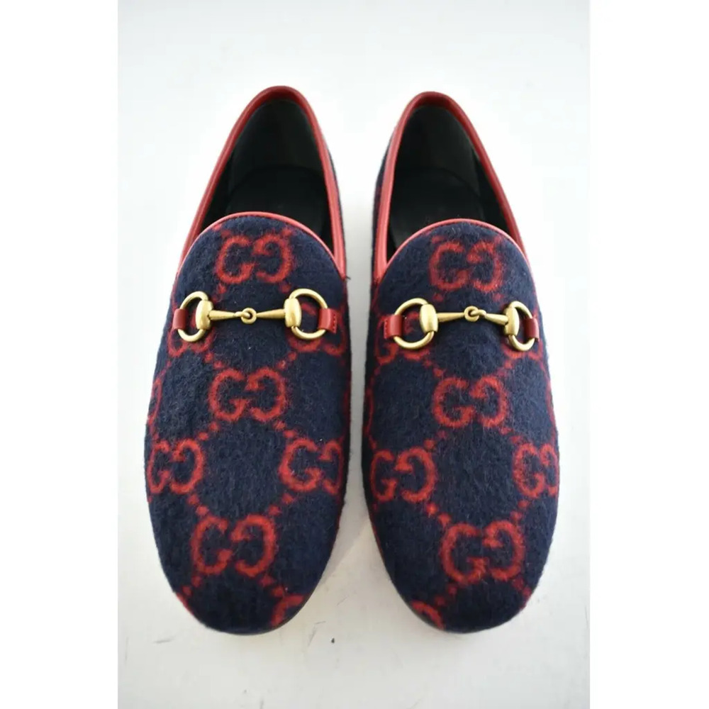 Gucci New Jordaan Wool Blue Red GG Logo Horsebit Loafer Mule Slipper Flat 38 - Picture 8 of 12